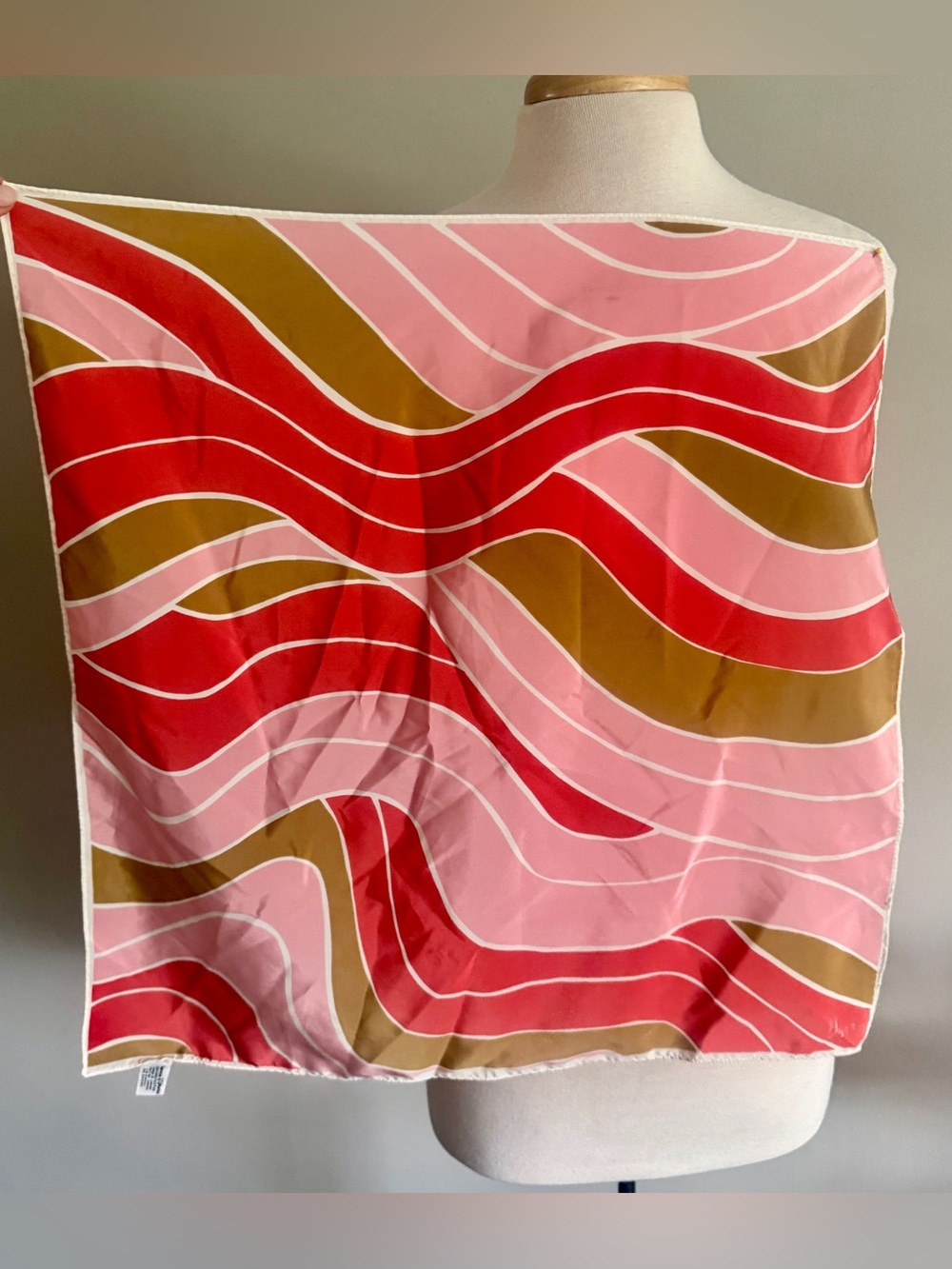 Vintage Veresa by Vera Japanese Designer Mod Scarf Watermelon Pink Tan Bandana S